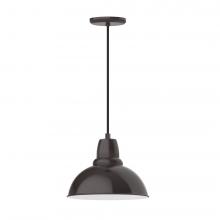 Montclair Light Works PEB106-51-L12 - 12" Cafe shade, LED Pendant with black cord and canopy, Architectural Bronze