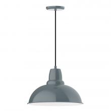 Montclair Light Works PEB108-40-C24-L13 - 16" Cafe shade, LED Pendant with cool tweed fabric cord and canopy, Slate Gray