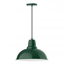 Montclair Light Works PEB108-42-C02-L13 - 16" Cafe shade, LED Pendant with black solid fabric cord and canopy, Forest Green