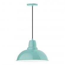 Montclair Light Works PEB108-48-C20-L13 - 16" Cafe shade, LED Pendant with white solid fabric cord and canopy, Sea Green