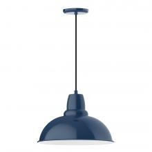 Montclair Light Works PEB108-50-C27-L13 - 16" Cafe shade, LED Pendant with neutral argyle fabric cord and canopy, Navy