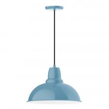 Montclair Light Works PEB108-54-C24-L13 - 16" Cafe shade, LED Pendant with cool tweed fabric cord and canopy, Light Blue