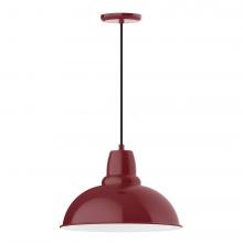 Montclair Light Works PEB108-55-C25-L13 - 16" Cafe shade, LED Pendant with polished copper fabric cord and canopy, Barn Red