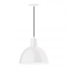 Montclair Light Works PEB117-44-W16-L13 - 16" Deep Bowl shade, LED Pendant with black cord and canopy, wire grill, White