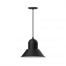 Montclair Light Works PEB124-41-C22-L13 - 14" Prima shade, LED Pendant with white and gray dot fabric cord and canopy, Black