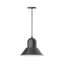 Montclair Light Works PEB124-51-C22-L13 - 14" Prima shade, LED Pendant with white and gray dot fabric cord and canopy, Architectural Bronz