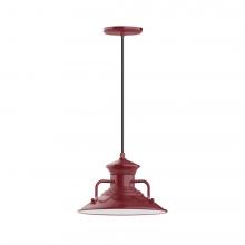 Montclair Light Works PEB142-55-C24-L12 - 12" Homestead shade, LED Pendant with cool tweed fabric cord and canopy, Barn Red