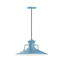 Montclair Light Works PEB143-54-C27-L13 - 18" Homestead shade, LED Pendant with neutral argyle fabric cord and canopy, Light Blue