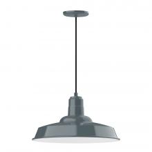 Montclair Light Works PEB185-40-C02-L13 - 18" Warehouse shade, LED Pendant with black solid fabric cord and canopy, Slate Gray