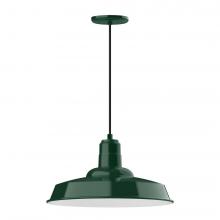 Montclair Light Works PEB185-42-C22-L13 - 18" Warehouse shade, LED Pendant with white and gray dot fabric cord and canopy, Forest Green