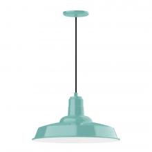 Montclair Light Works PEB185-48-C27-L13 - 18" Warehouse shade, LED Pendant with neutral argyle fabric cord and canopy, Sea Green