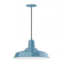 Montclair Light Works PEB185-54-C22-L13 - 18" Warehouse shade, LED Pendant with white and gray dot fabric cord and canopy, Light Blue