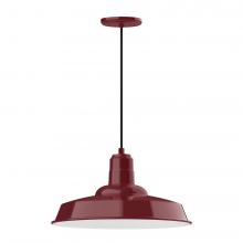 Montclair Light Works PEB185-55-C26-L13 - 18" Warehouse shade, LED Pendant with ivory fabric cord and canopy, Barn Red