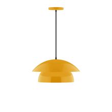 Montclair Light Works PEBX446-21-C01-L12 - 16" Nest LED Pendant, brown and ivory houndstooth fabric cord with canopy, Bright Yellow