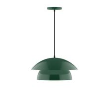 Montclair Light Works PEBX446-42-C22-L12 - 16" Nest LED Pendant, white and gray dot fabric cord with canopy, Forest Green