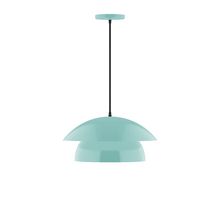 Montclair Light Works PEBX446-48-C25-L12 - 16" Nest LED Pendant, polished copper fabric cord with canopy, Sea Green