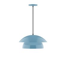 Montclair Light Works PEBX446-54-C04-L12 - 16" Nest LED Pendant, black and white houndstooth fabric cord with canopy, Light Blue