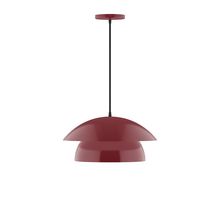 Montclair Light Works PEBX446-55-C23-L12 - 16" Nest LED Pendant, red and white zigzag fabric cord with canopy, Barn Red