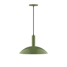 Montclair Light Works PEBX476-22-C27-L13 - 16" Stack Half Dome LED Pendant, neutral argyle fabric cord with canopy, Fern Green