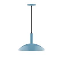 Montclair Light Works PEBX476-54-C22-L13 - 16" Stack Half Dome LED Pendant, white and gray dot fabric cord with canopy, Light Blue