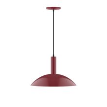 Montclair Light Works PEBX476-55-C23-L13 - 16" Stack Half Dome LED Pendant, red and white zigzag fabric cord with canopy, Barn Red