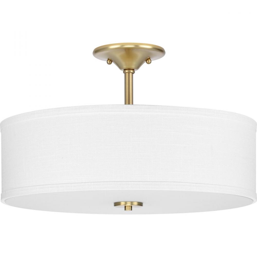 Inspire Collection 18&#34; Three-Light Transitional Satin Brass Summer Linen Glass Semi-Flush Mount