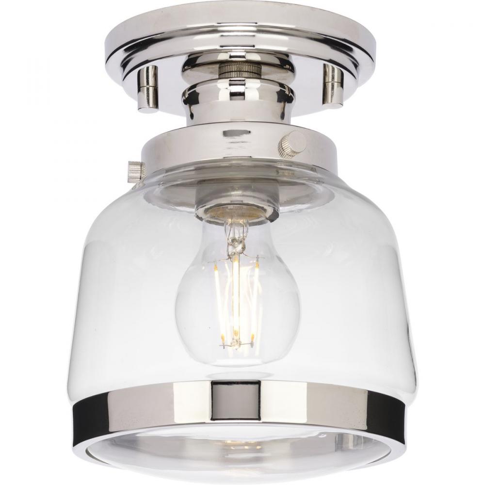 Judson Collection 8&#34;One-Light Farmhouse Polished Nickel Clear Glass Semi-Flush Mount Light