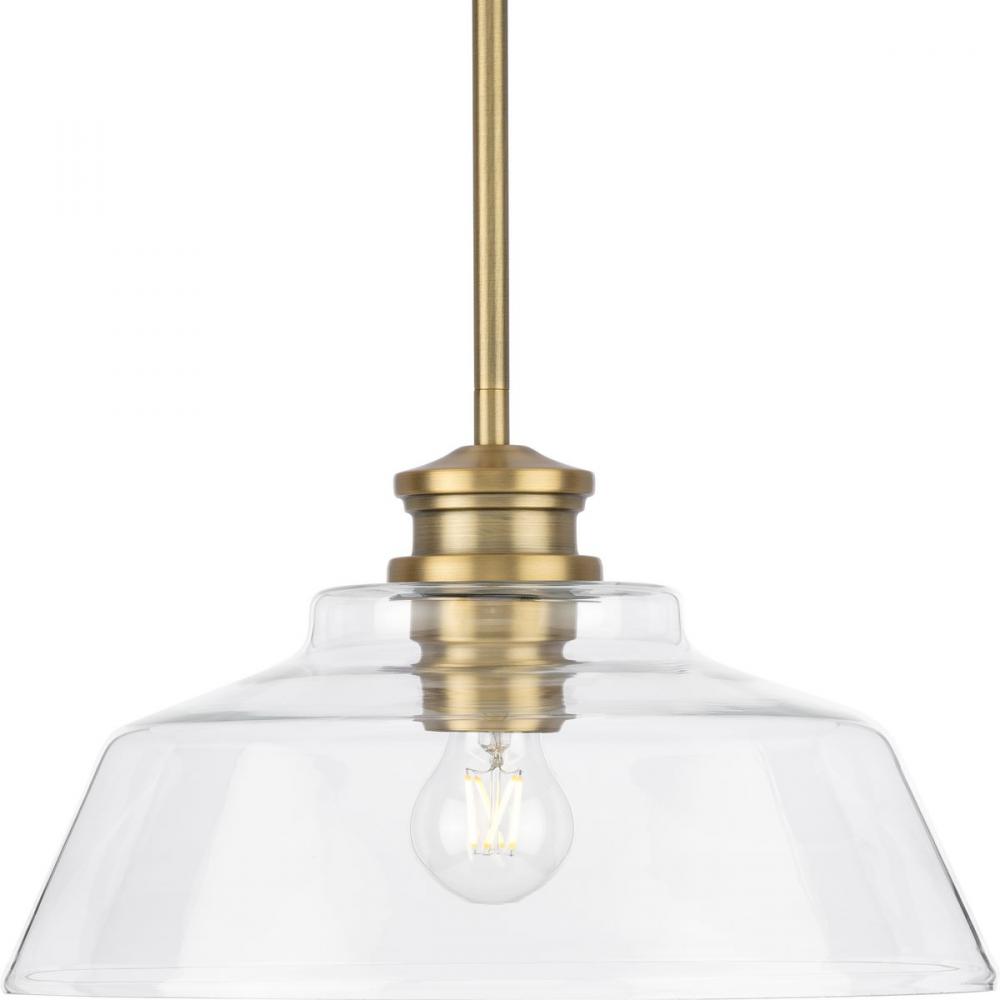 Singleton Collection One-Light 14&#34; Vintage Brass Farmhouse Medium Pendant Light with Clear Glass