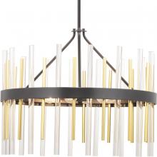 Progress P400176-031 - Orrizo Collection Six-Light Matte Black Clear Glass Luxe Chandelier Light