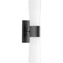 Progress P300062-031 - Zura Collection Two-Light Matte Black Etched Opal Glass Modern Bath Vanity Light