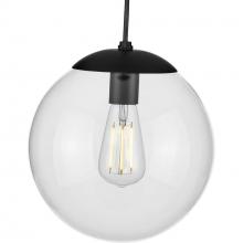  P500310-031 - Atwell Collection 10-inch Matte Black and Clear Glass Globe Medium Hanging Pendant Light