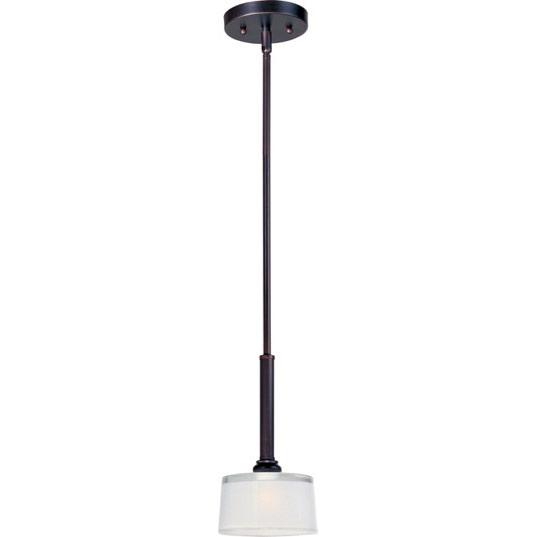 One Light Oil Rubbed Bronze Frosted Glass Drum Shade Mini Pendant