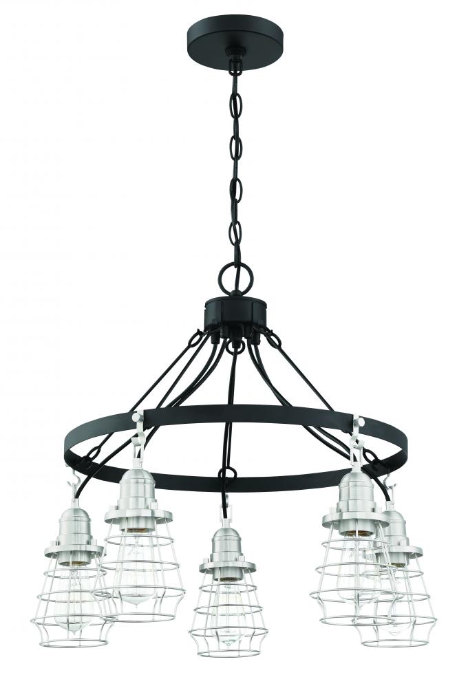 Thatcher 5 Light Chandelier in Flat Black/Brushed Polished Nickel