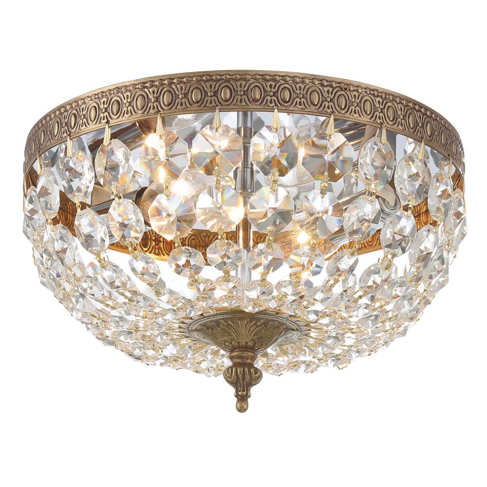 Crystorama 2 Light Swarovski Strass Crystal Olde Brass Flush Mount