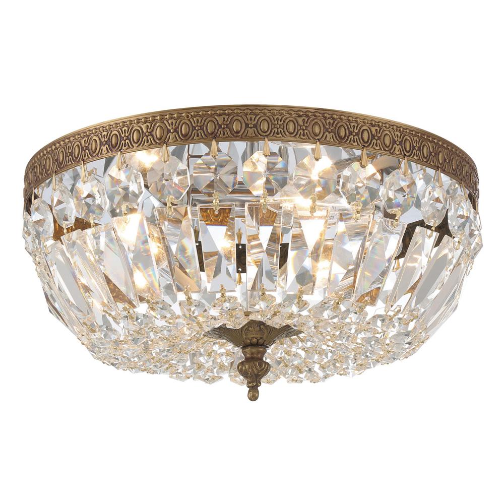 Crystorama 3 Light Swarovski Strass Crystal Olde Brass Flush Mount