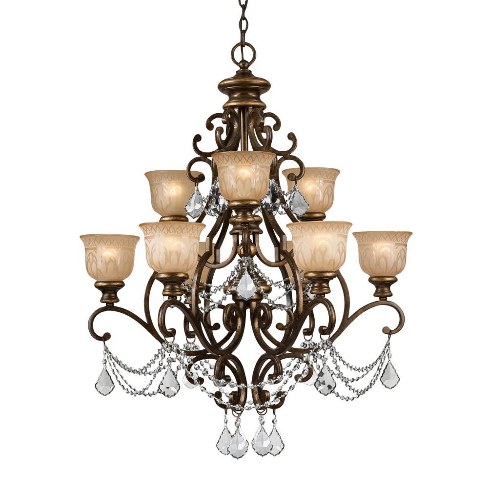 Norwalk 9 Light Spectra Crystal Bronze Umber Chandelier