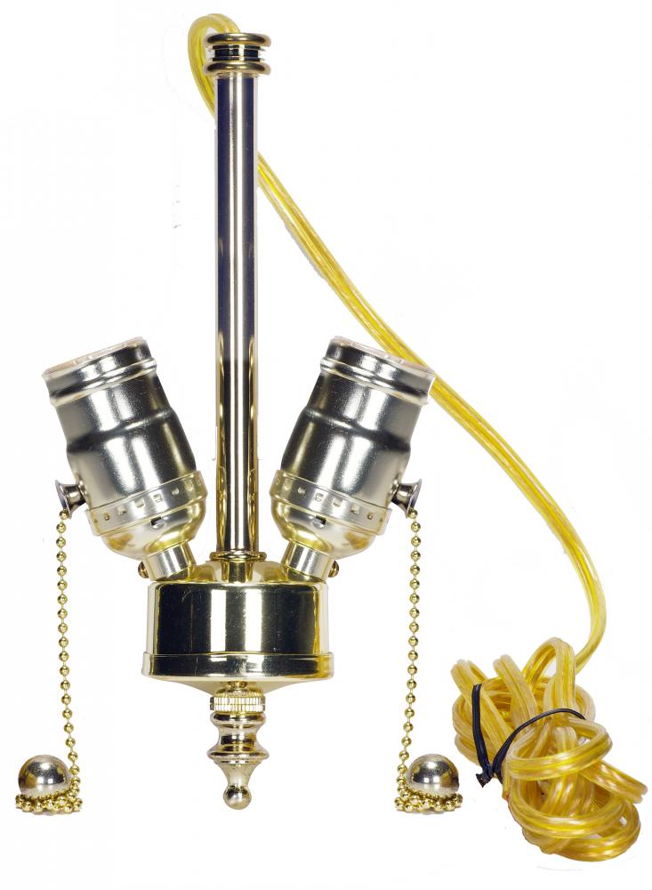 Medium Base 2-Light Pull Chain Cluster With Solid Brass Socket; Polished Brass Finish; 84&#34; SPT-1