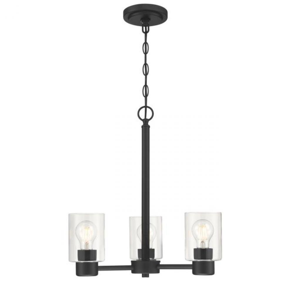 3 Light Chandelier Matte Black Finish Clear Glass