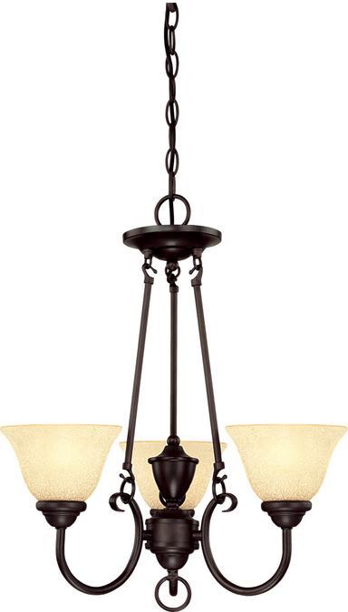 3 Light Chandelier Dark Bronze Finish Antique Amber Glass