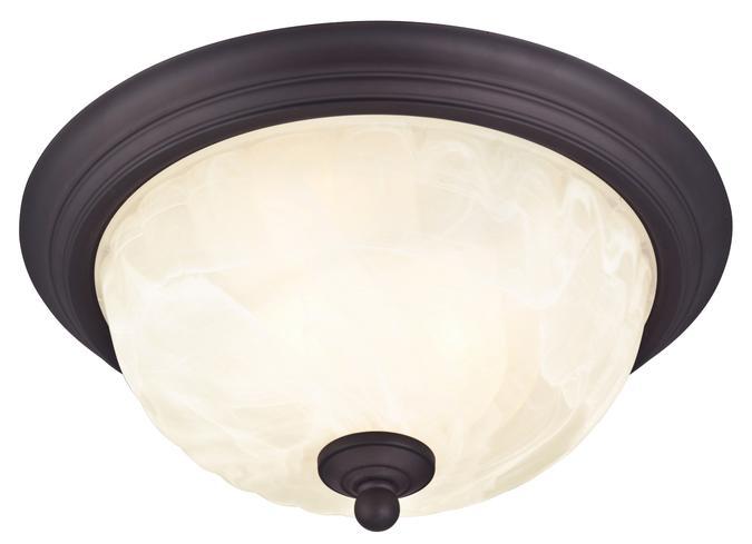 13 in. 2 Light Flush Oil Rubbed Bronze Finish White Alabaster Glass