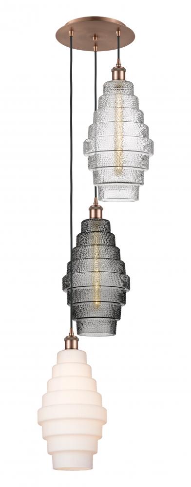 Cascade - 3 Light - 15 inch - Antique Copper - Cord hung - Multi Pendant