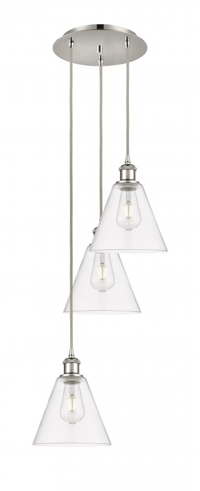 Berkshire - 3 Light - 15 inch - Polished Nickel - Cord Hung - Multi Pendant