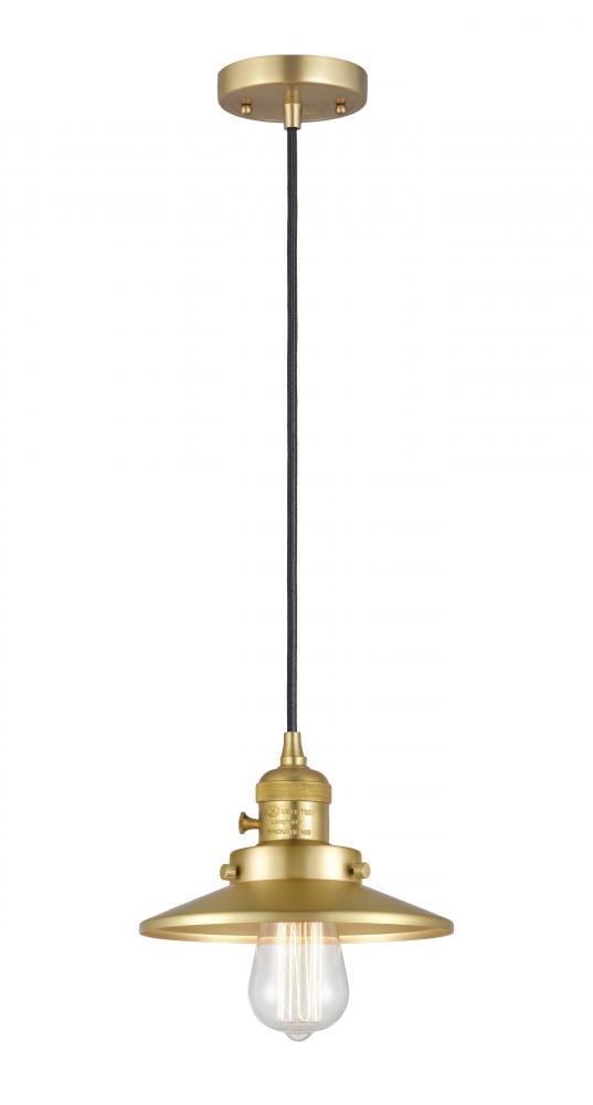 Railroad - 1 Light - 8 inch - Satin Gold - Cord hung - Mini Pendant