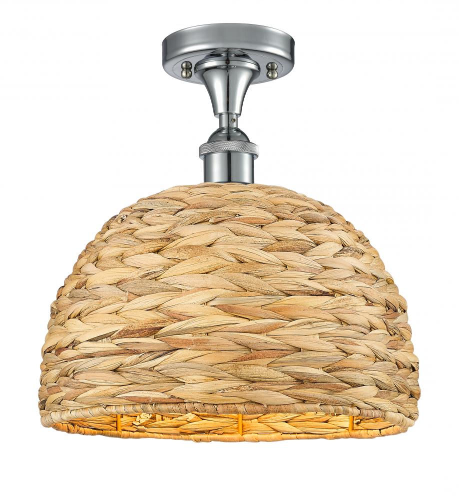 Woven Rattan - 1 Light - 12 inch - Polished Chrome - Semi-Flush Mount