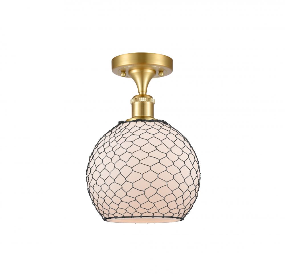 Farmhouse Chicken Wire - 1 Light - 8 inch - Satin Gold - Semi-Flush Mount