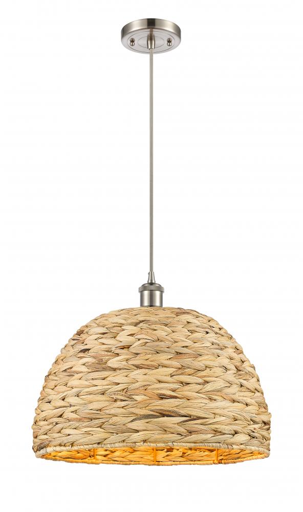 Woven Rattan - 1 Light - 16 inch - Satin Nickel - Mini Pendant