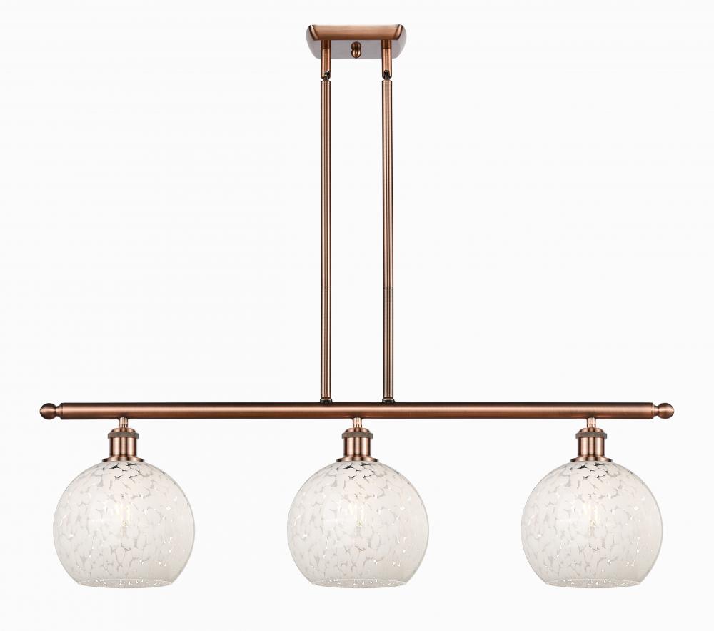 White Mouchette - 3 Light - 36 inch - Antique Copper - Stem Hung - Island Light