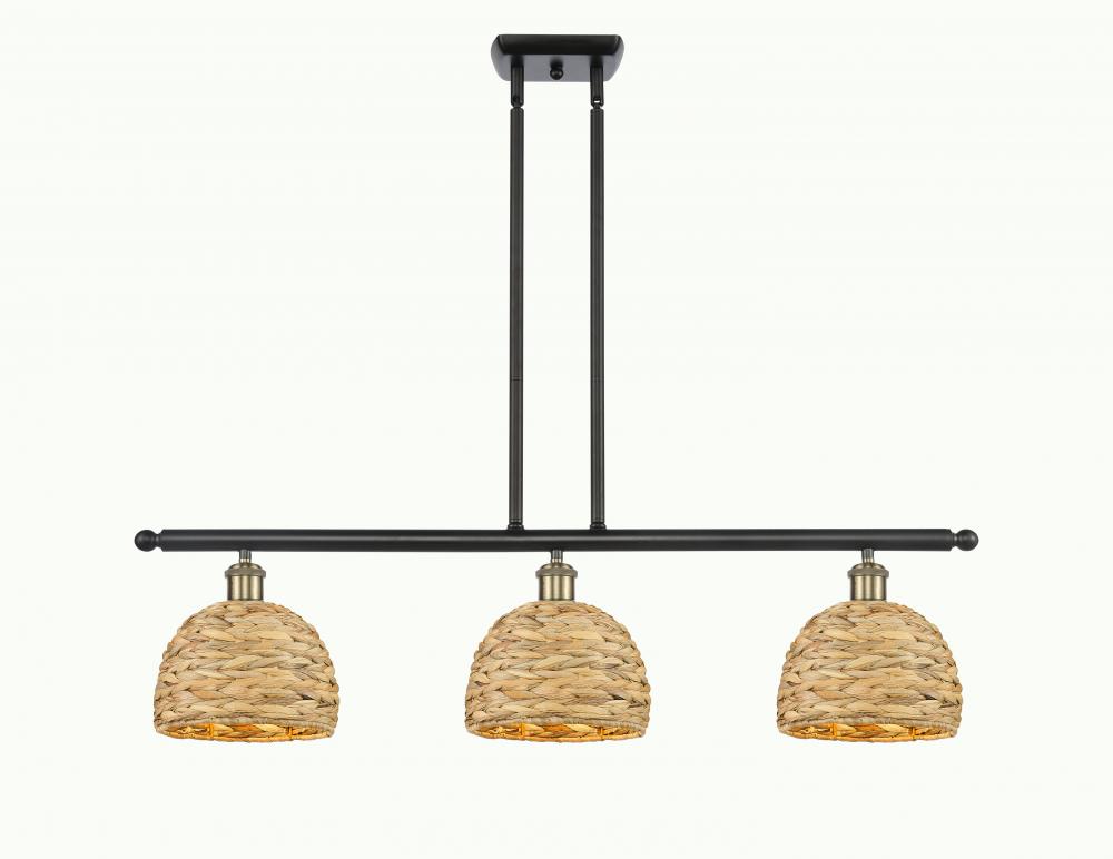 Woven Rattan - 3 Light - 36 inch - Black Antique Brass - Multi Pendant