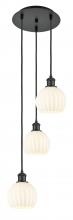  113B-3P-BK-G1217-6WV - White Venetian - 3 Light - 13 inch - Matte Black - Cord Hung - Multi Pendant