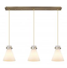  123-410-1PS-BB-G411-8WH - Newton Cone - 3 Light - 40 inch - Brushed Brass - Linear Pendant